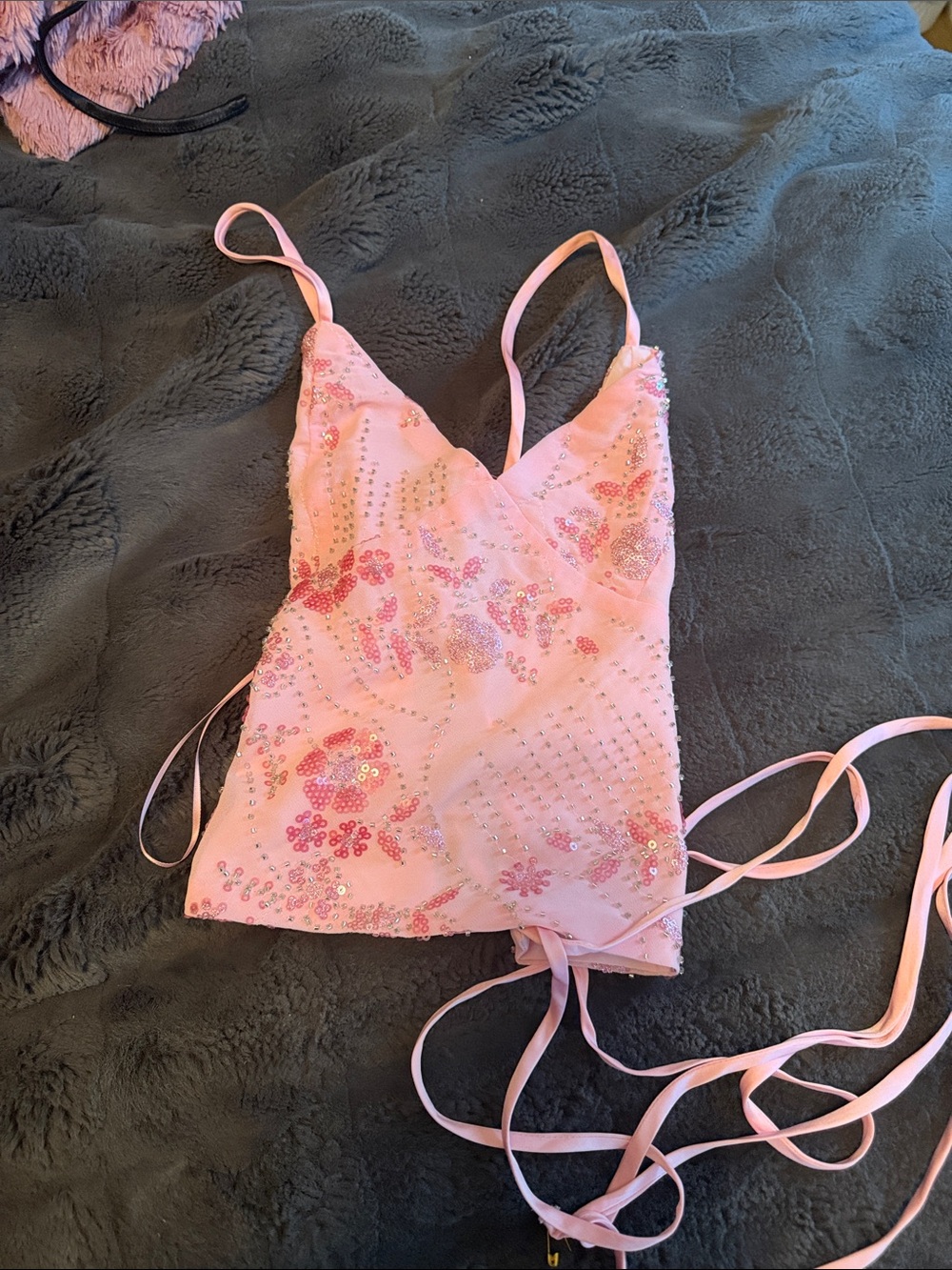 emory park Pink Sequin Floral Wrap Cami